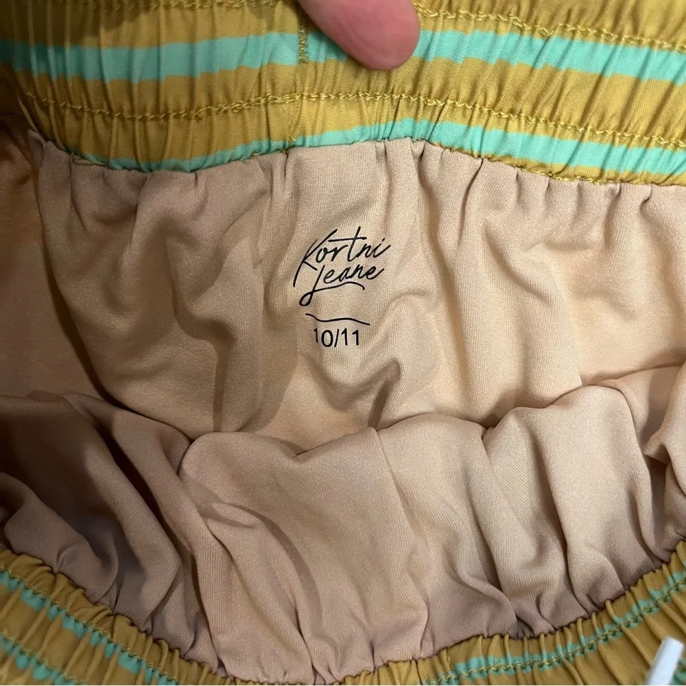 Kortni Jeane Striped Yellow and Green Boys Swim Shorts size 10/11